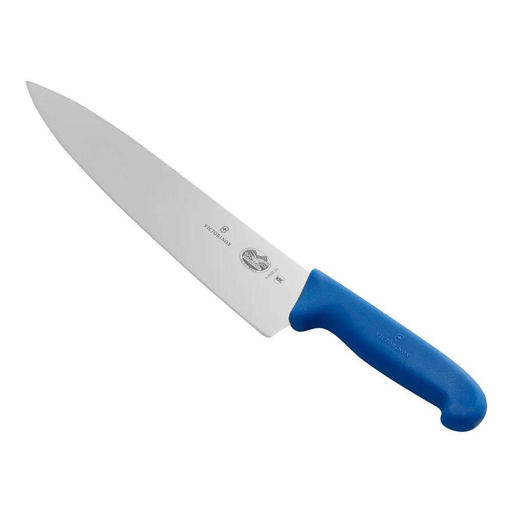 Mavi saplı, keskin, paslanmaz çelik şef bıçağı, Victorinox markalı.