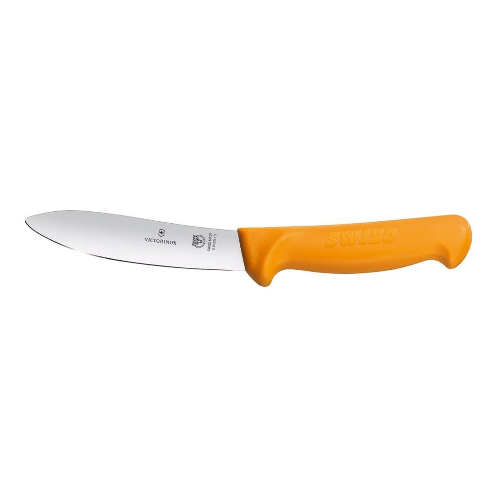 Gümüş bıçaklı ve turuncu saplı bir Victorinox bıçağı.