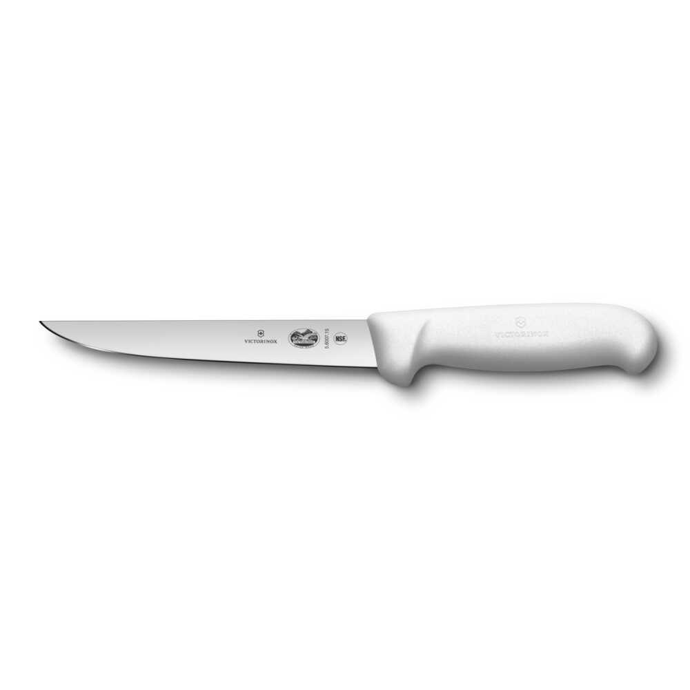 Gümüş bıçaklı beyaz Victorinox bıçak sapı, beyaz üzerinde izole edilmiş.