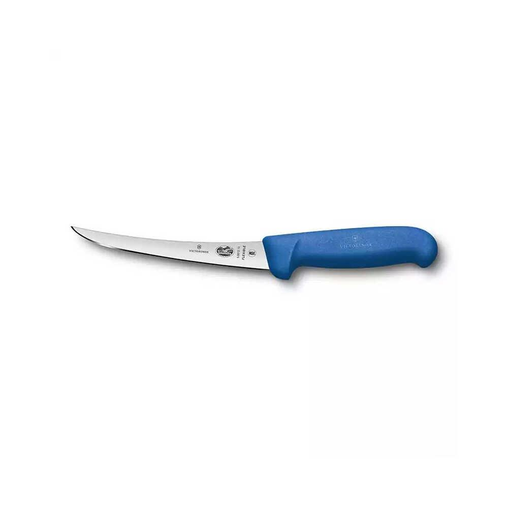 Mavi saplı, kavisli bıçaklı bir Victorinox kemik ayırma bıçağı.