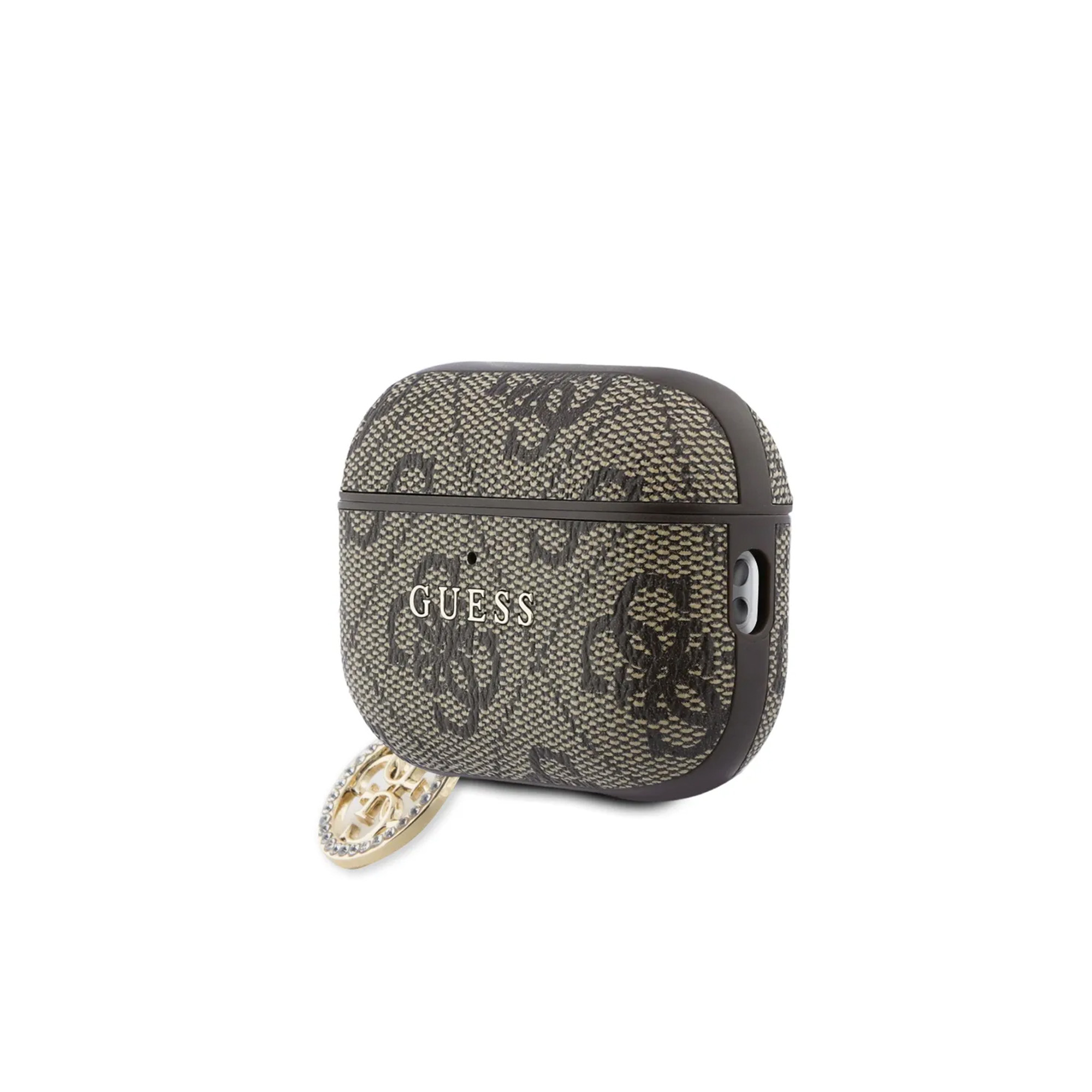 Funda de auriculares Guess con estampado y logo, charm dorado.