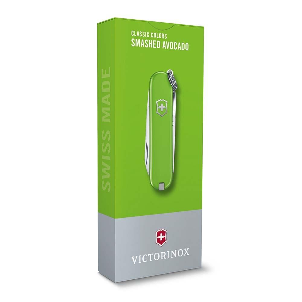 Yeşil Victorinox çakı kutusu, "Smashed Avocado" yazılı.
