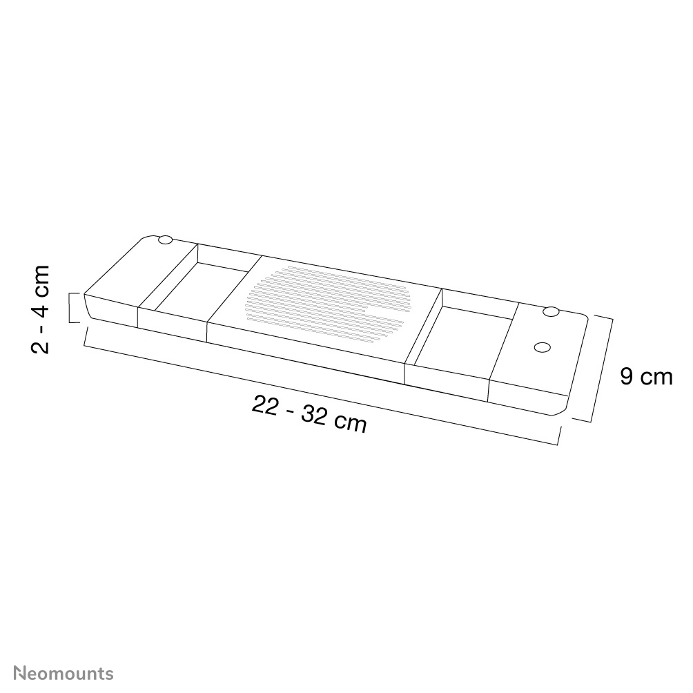 Un objet rectangulaire de 22-32 cm de long, 9 cm de large, 2-4 cm de haut.