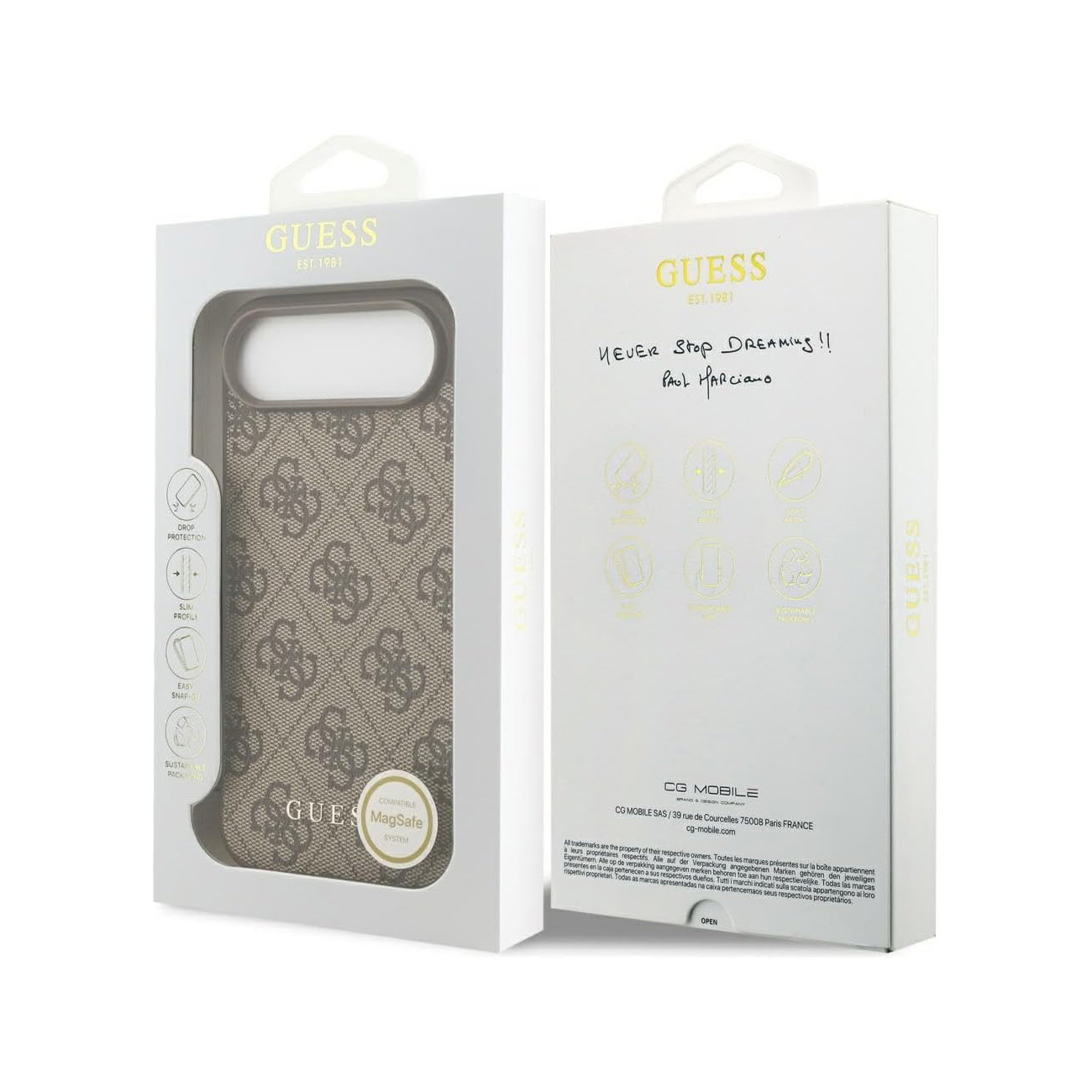 Custodia Guess con motivo monogramma in confezione, con nota.