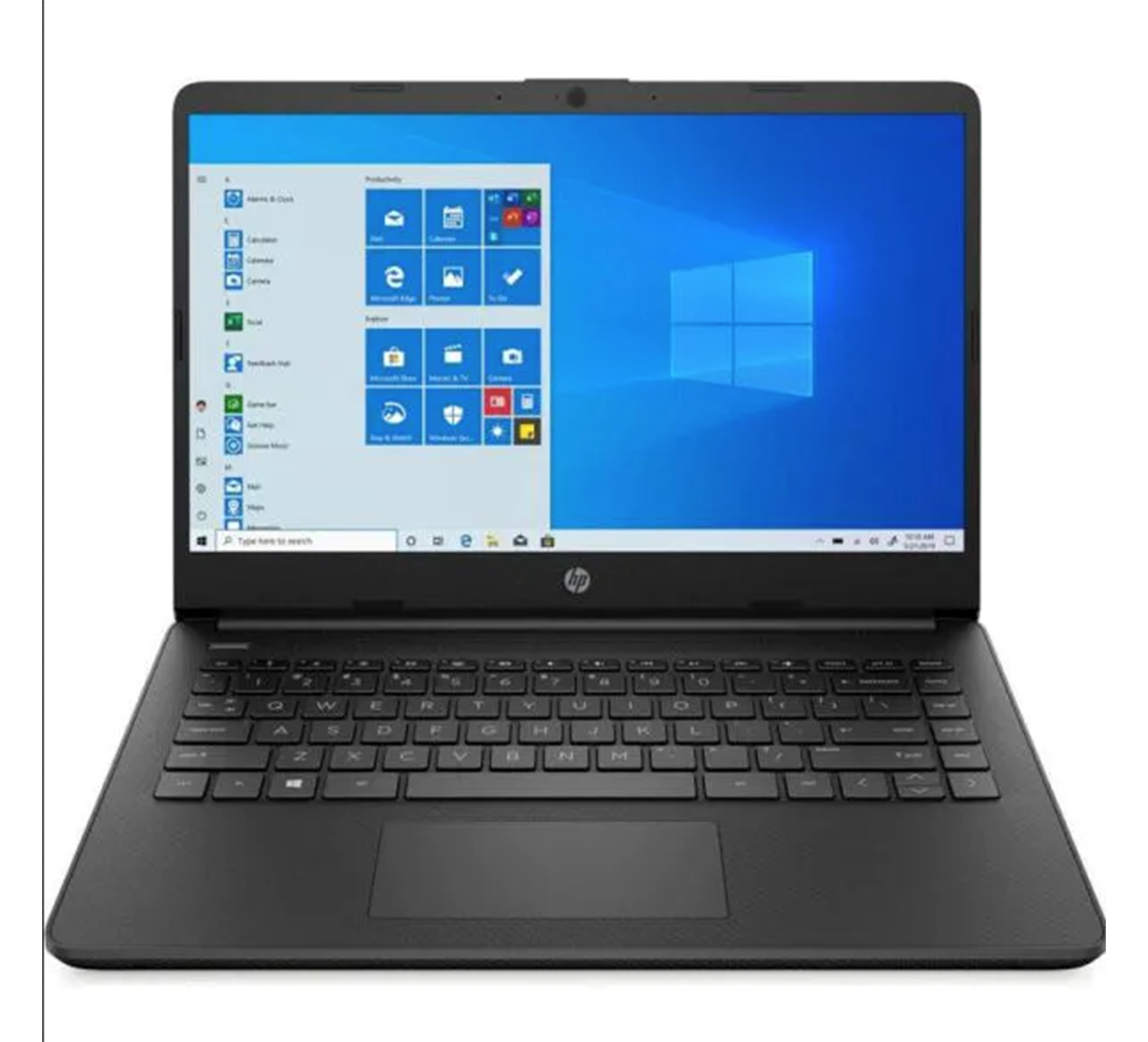 Czarny laptop HP z systemem Windows 10 na ekranie.