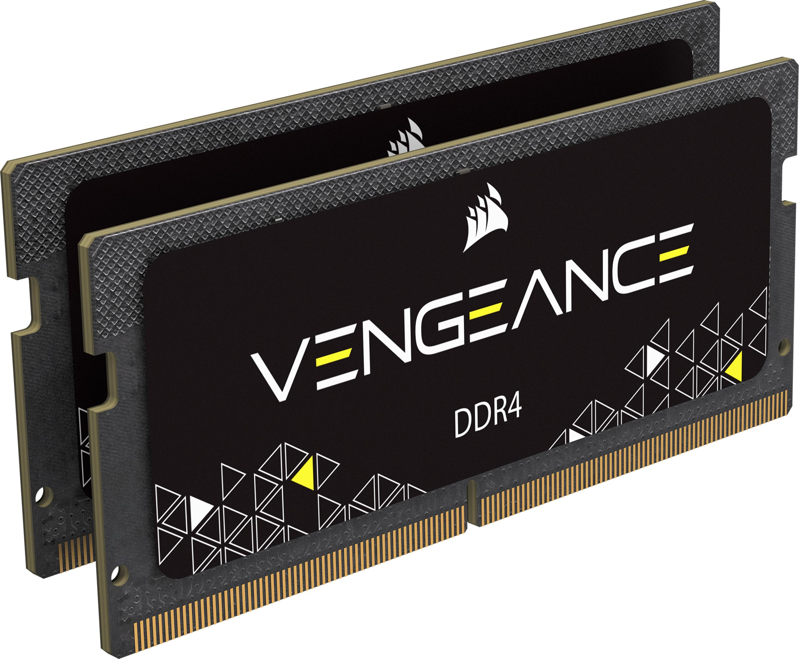 Due moduli RAM DDR4 neri con connettori e testo argentati.