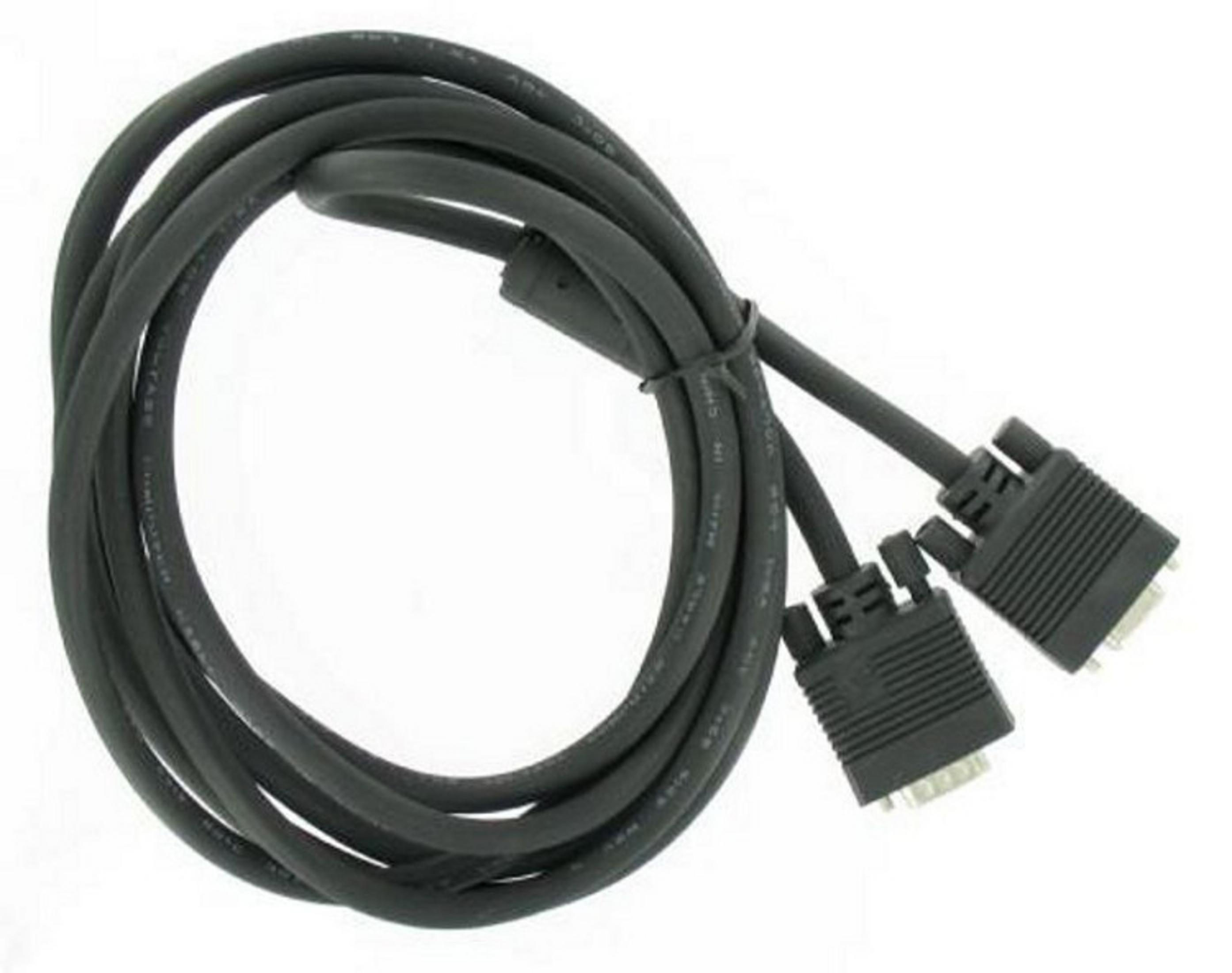 A black VGA cable with two connectors on a white background.