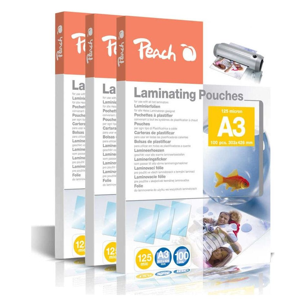 Pochettes plastification Peach A3, 125 microns, 100 pièces, avec plastifieuse.