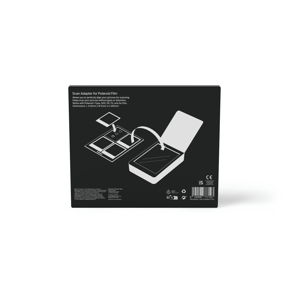 Anleitung zum Einlegen von Polaroid-Filmen in einen Scanner.