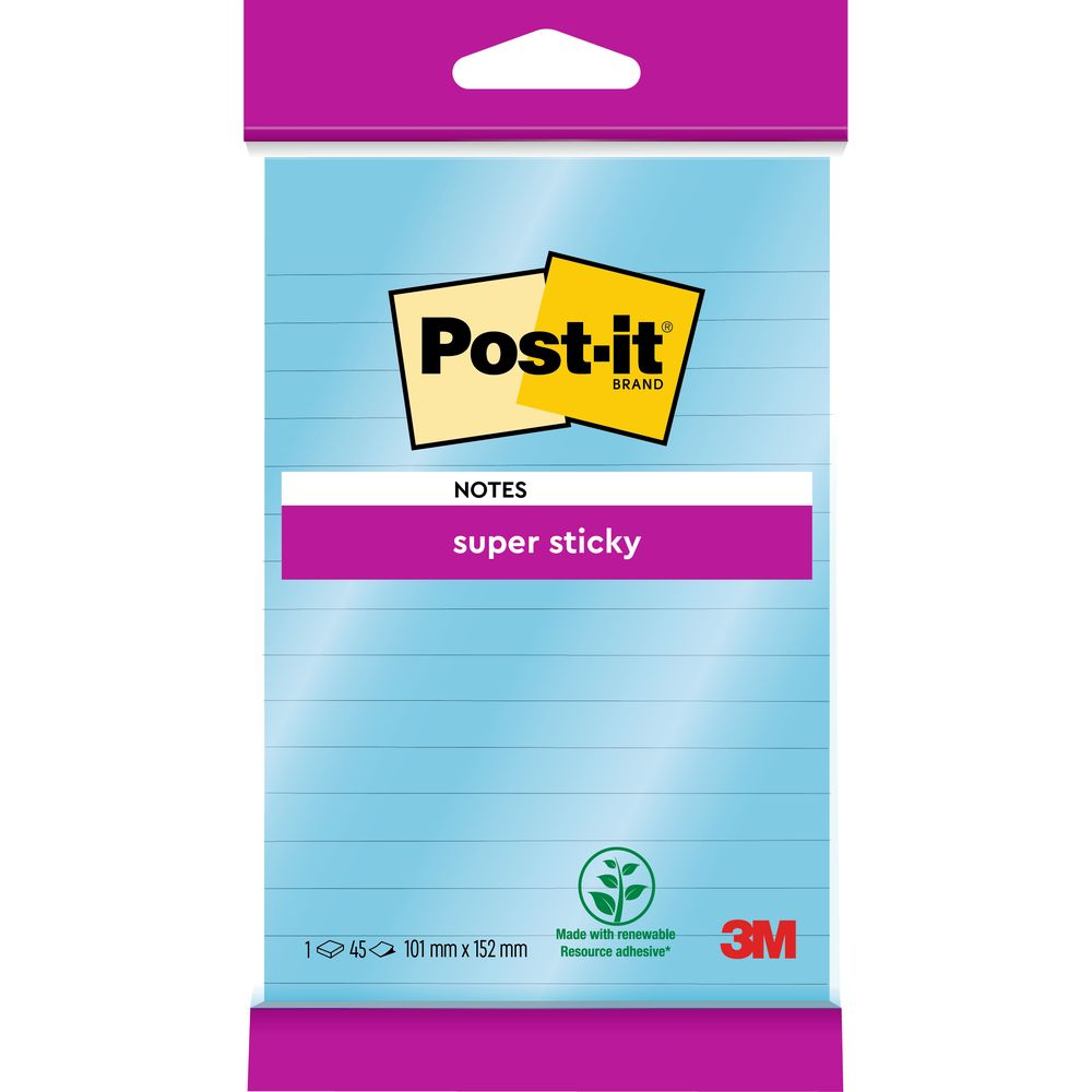 Verpackung für Post-it Super Sticky Haftnotizen, 101 x 152 mm.