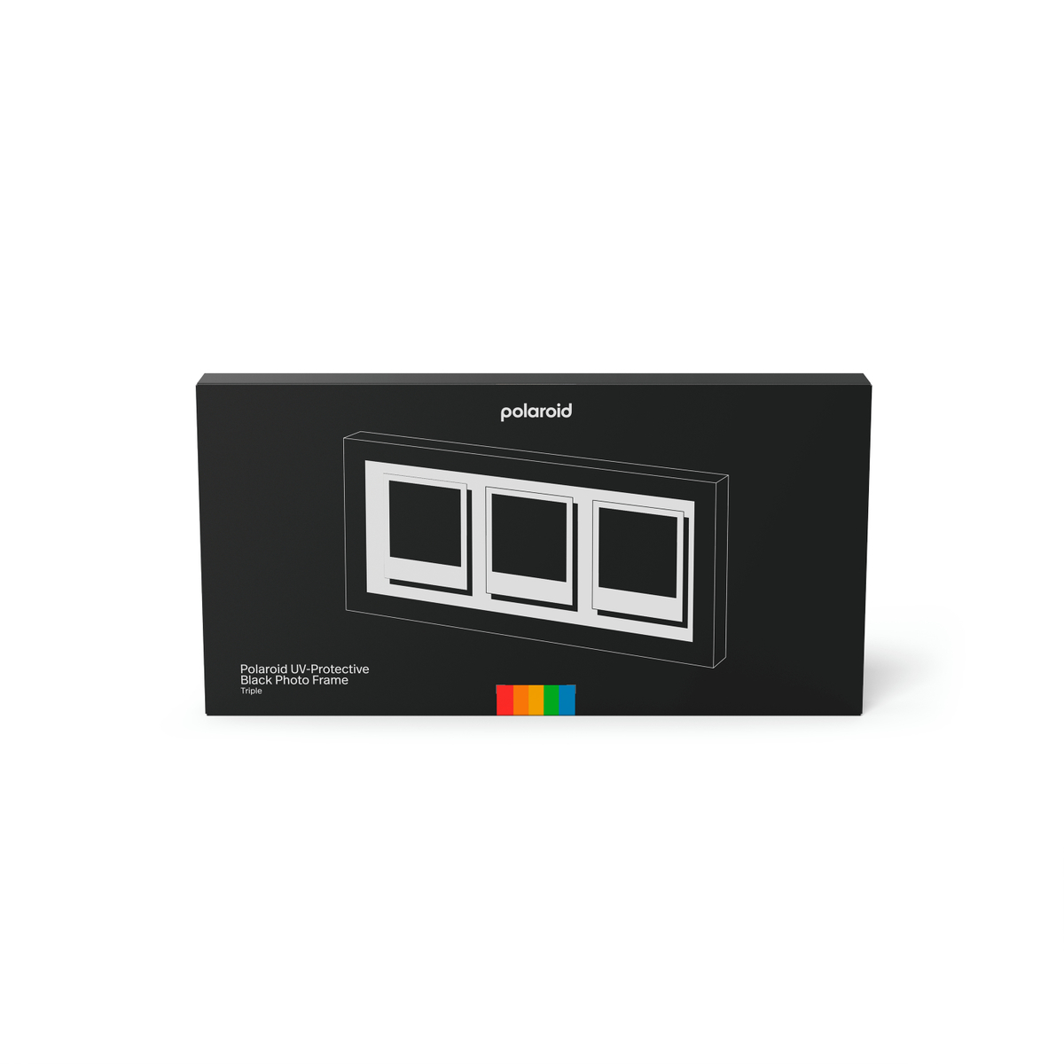 Schwarze Polaroid-Box mit 3 Fächern für Fotos und Polaroid-Logo.