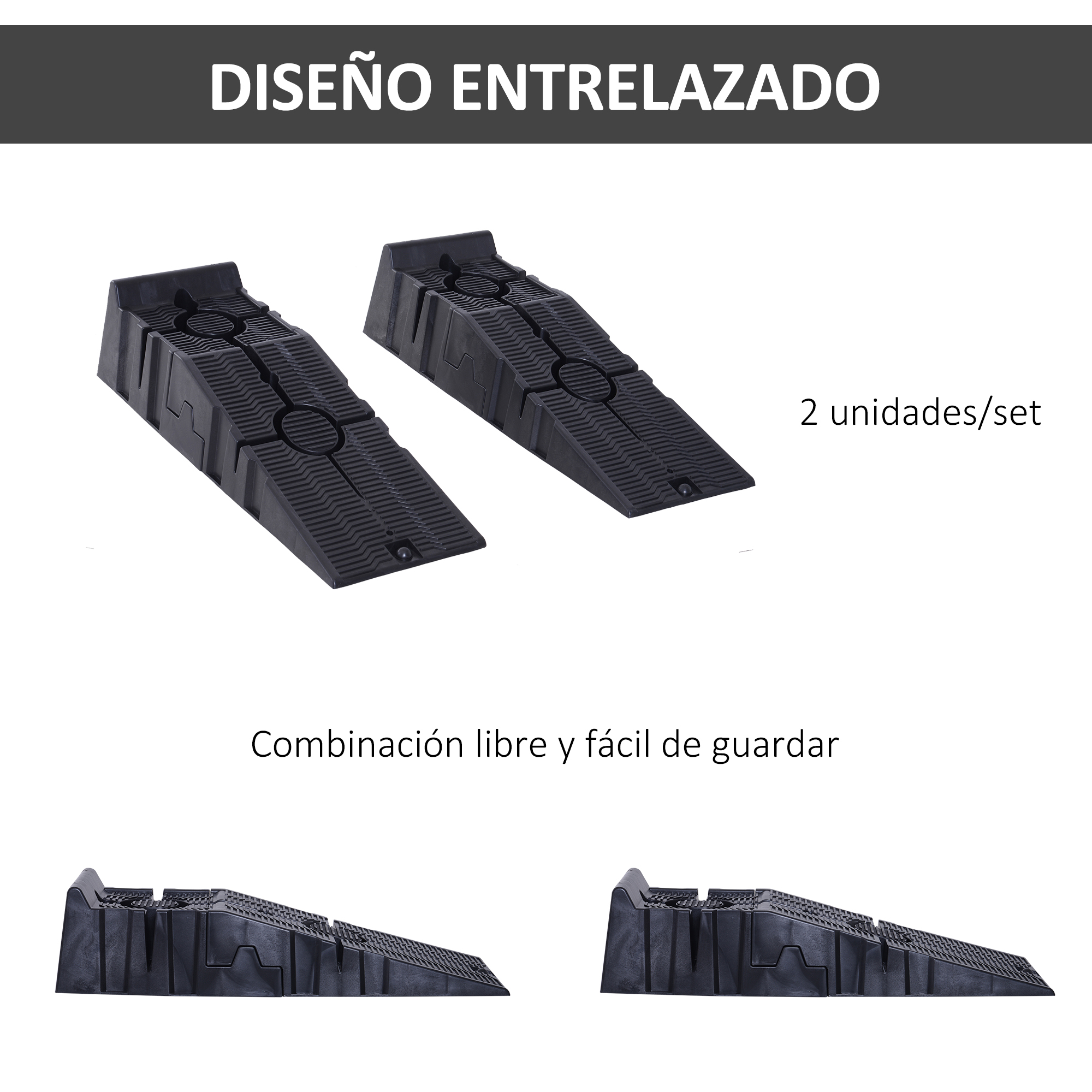 Dos rampas negras acanaladas una al lado de la otra, y dos rampas más