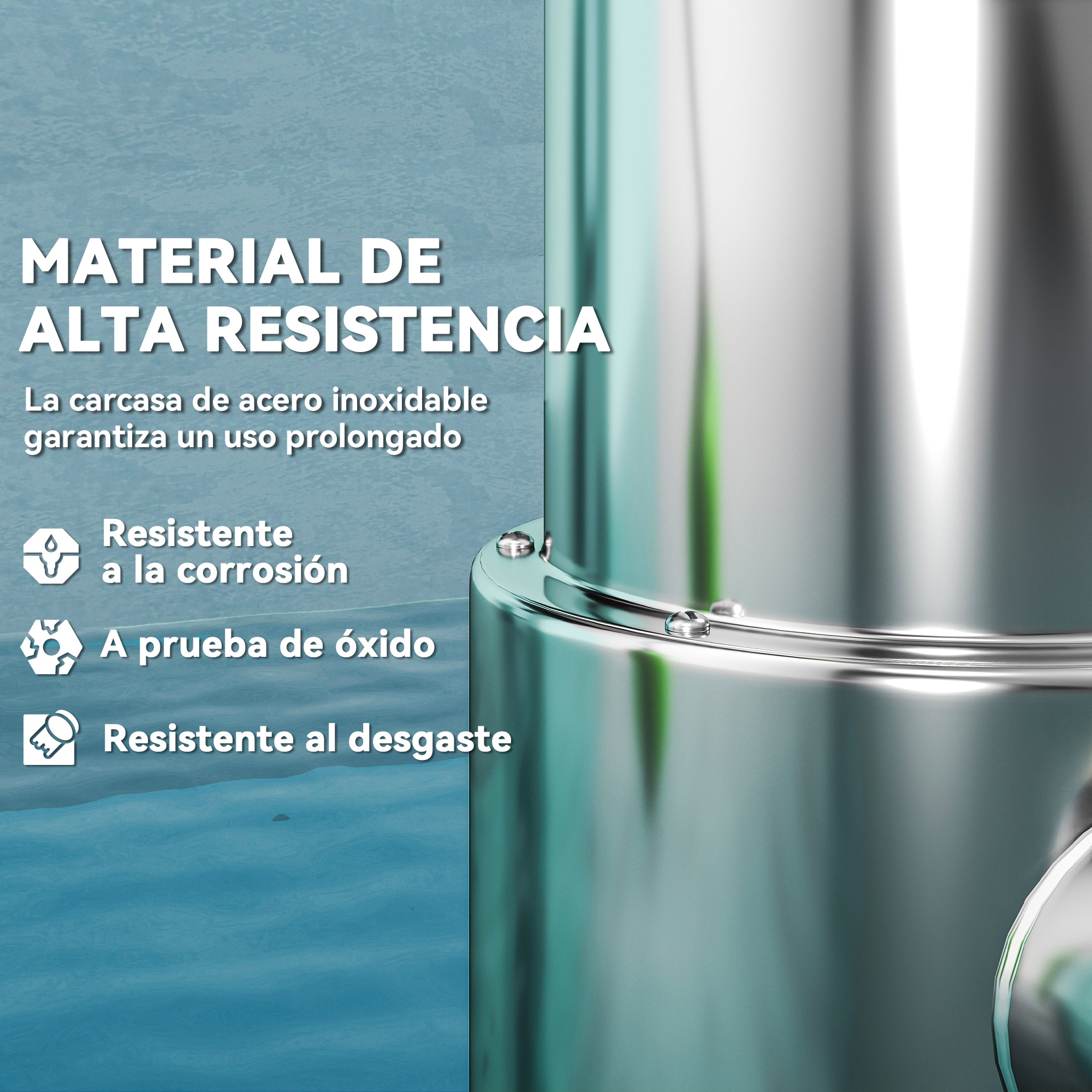 Material de alta resistencia: carcasa de acero inoxidable.