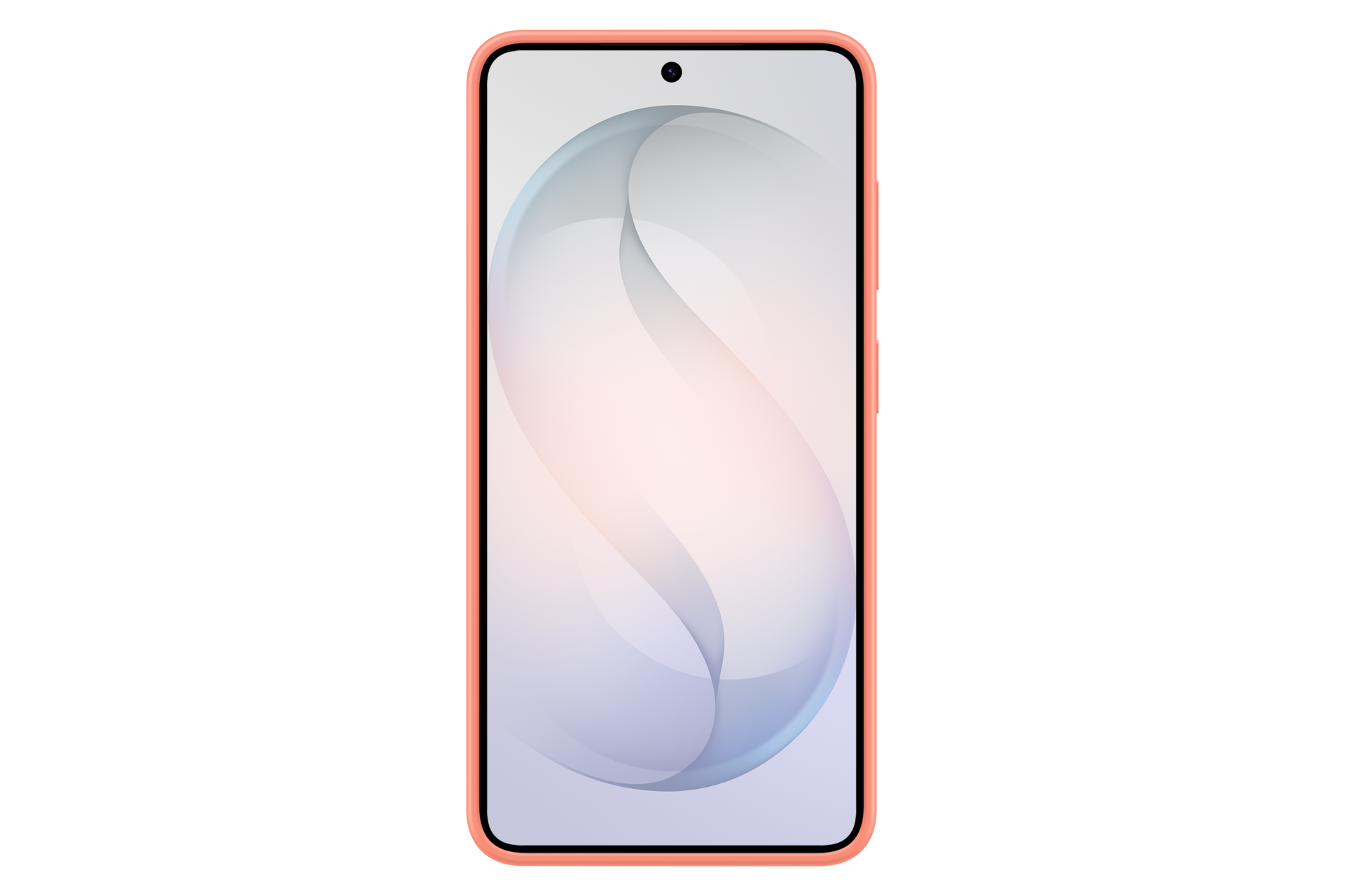 Un smartphone con un fondo de pantalla claro y fluido y un marco naranja.