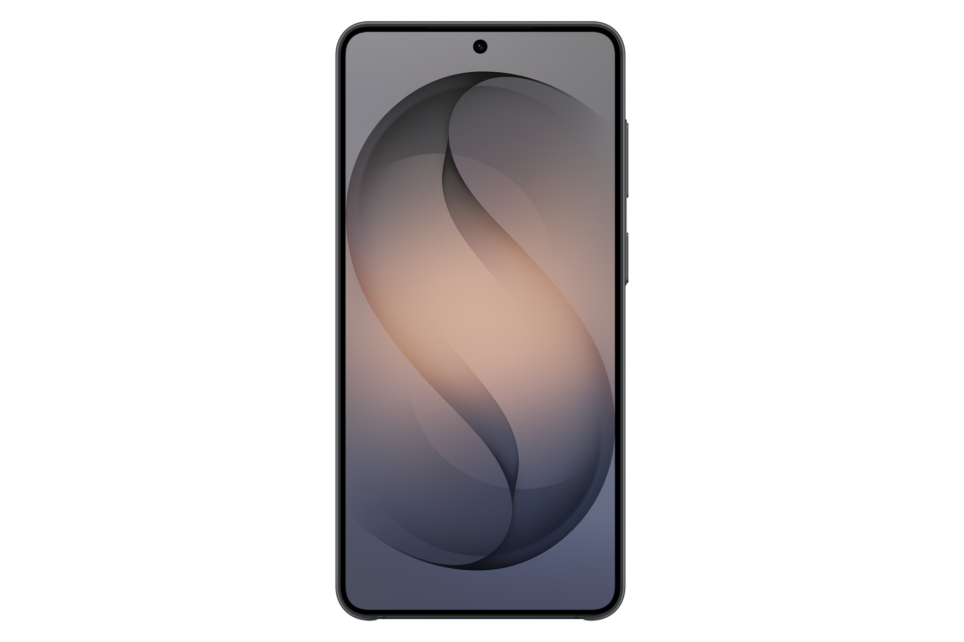 Uno smartphone nero con uno sfondo astratto e curvo sullo schermo.