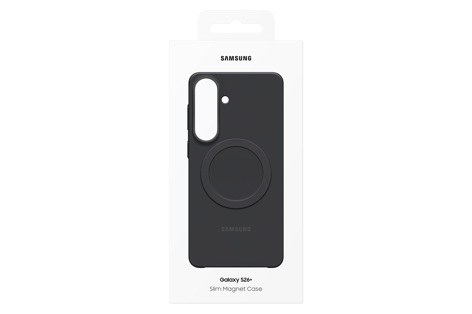 Confezione con custodia magnetica sottile Samsung Galaxy S26+ grigio scuro.
