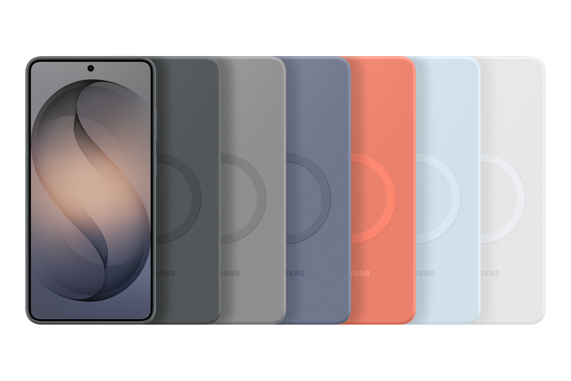 Uno smartphone accanto a diverse custodie colorate.