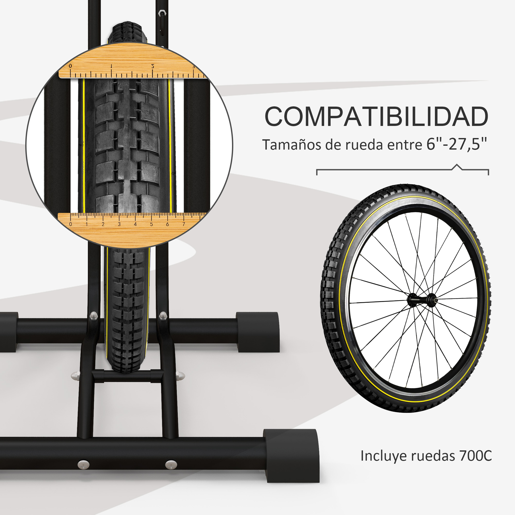 Neumático de bicicleta con regla y rueda. Compatibilidad 6"-27,5".