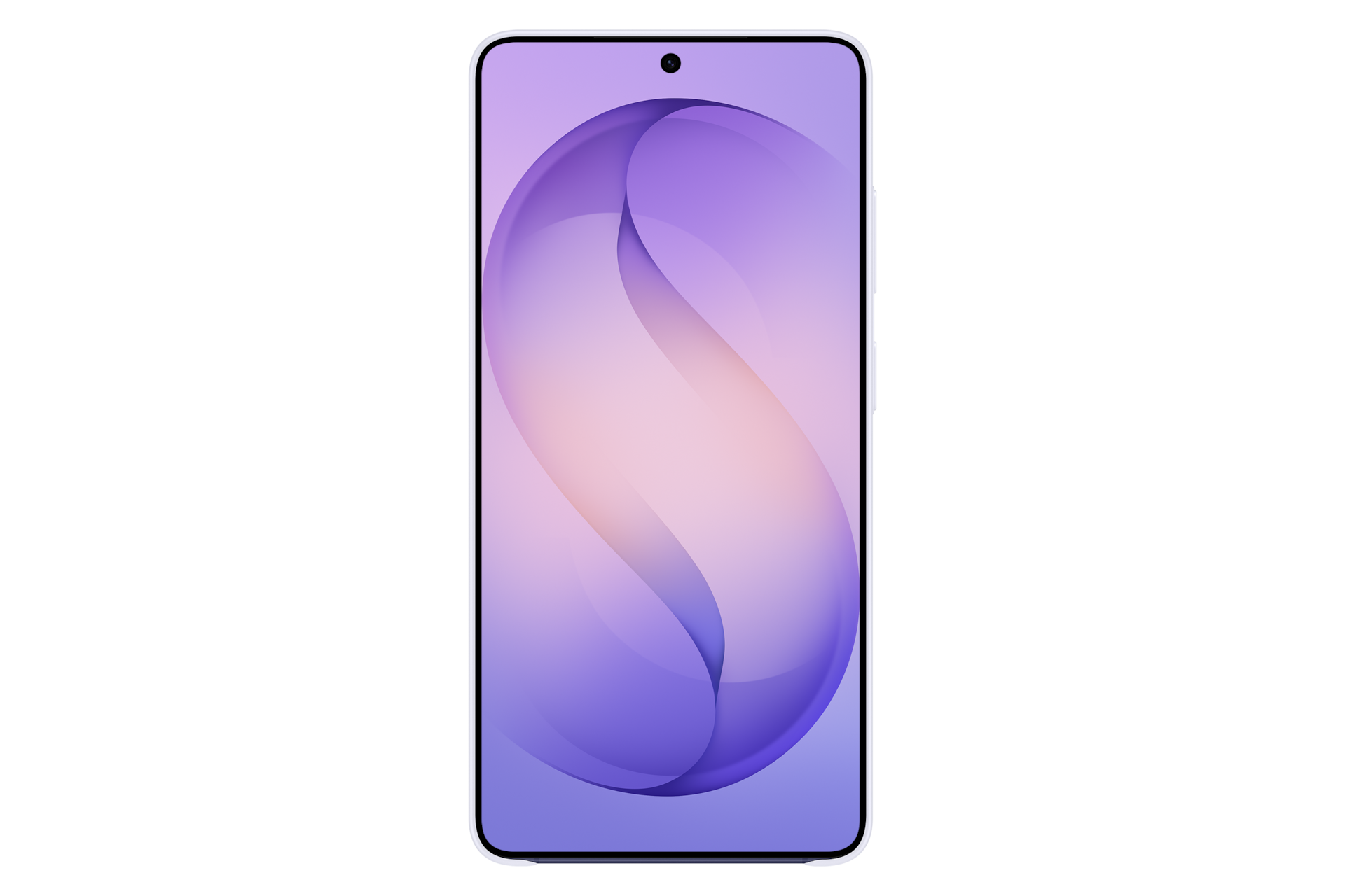 Ein Smartphone mit einem violetten und rosa abstrakten Hintergrund. Oben ist eine kleine Kamera.