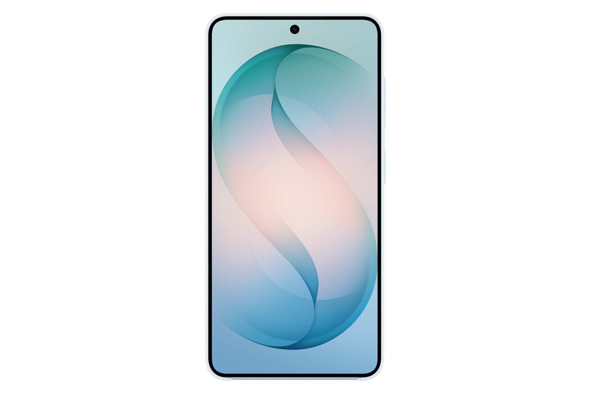Ein Smartphone mit einem abstrakten, fließenden Hintergrund in Blau- und Rosatönen.