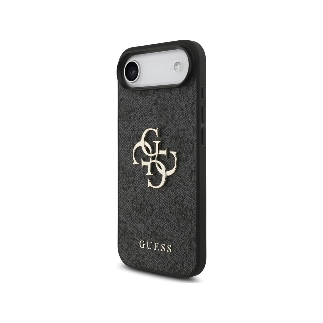 Custodia nera per telefono con logo e motivo Guess.