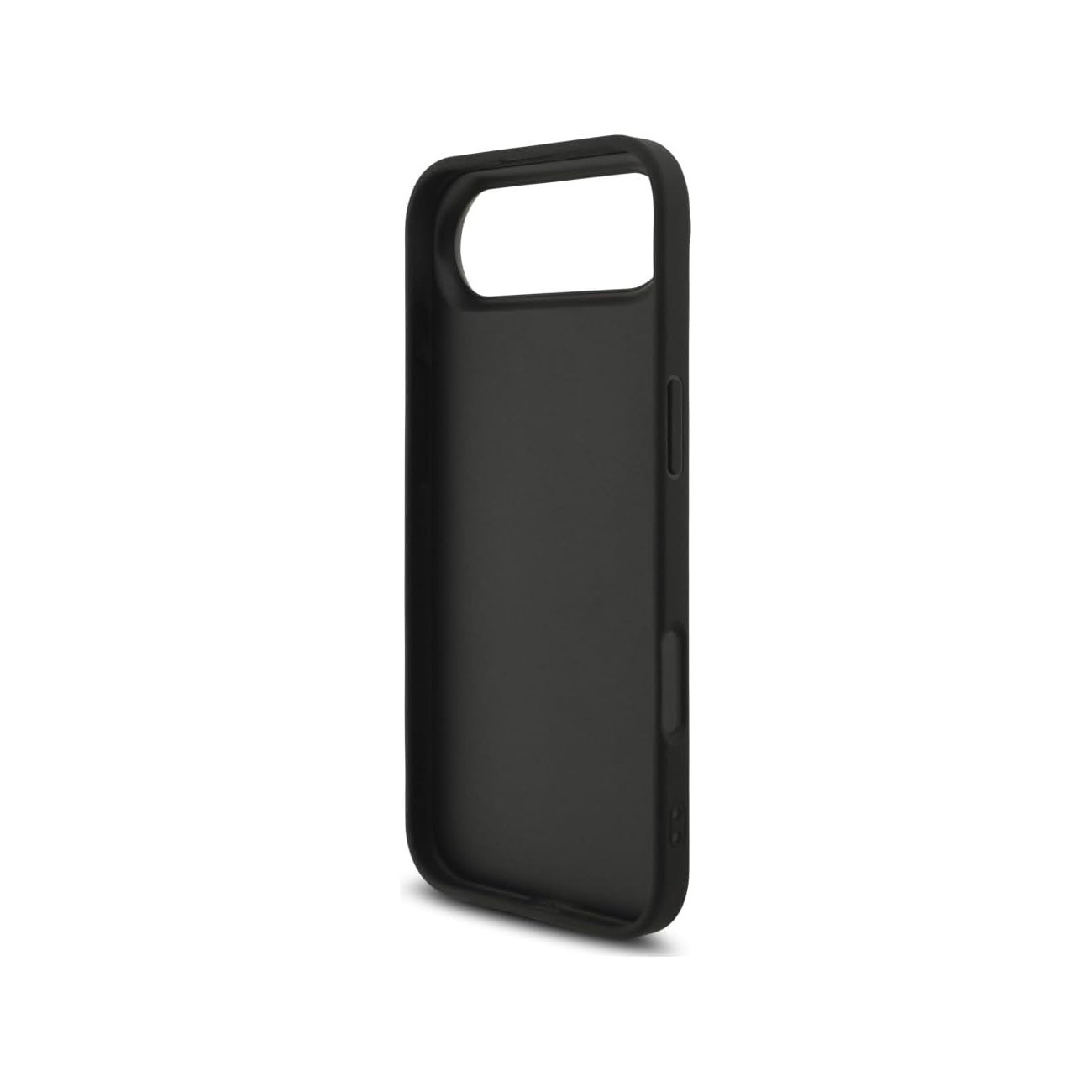 Una custodia per telefono nera con ritagli per fotocamera e pulsanti.