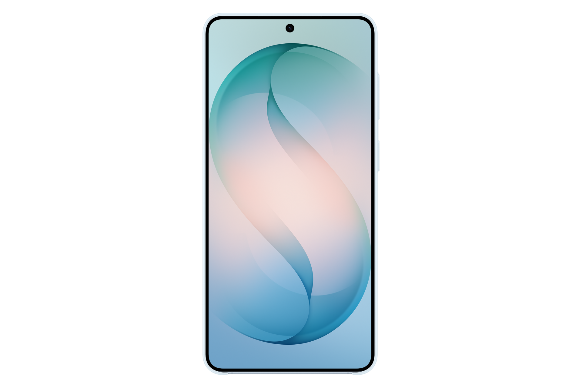 Un teléfono inteligente con un patrón ondulado azul y rosa en la pantalla.