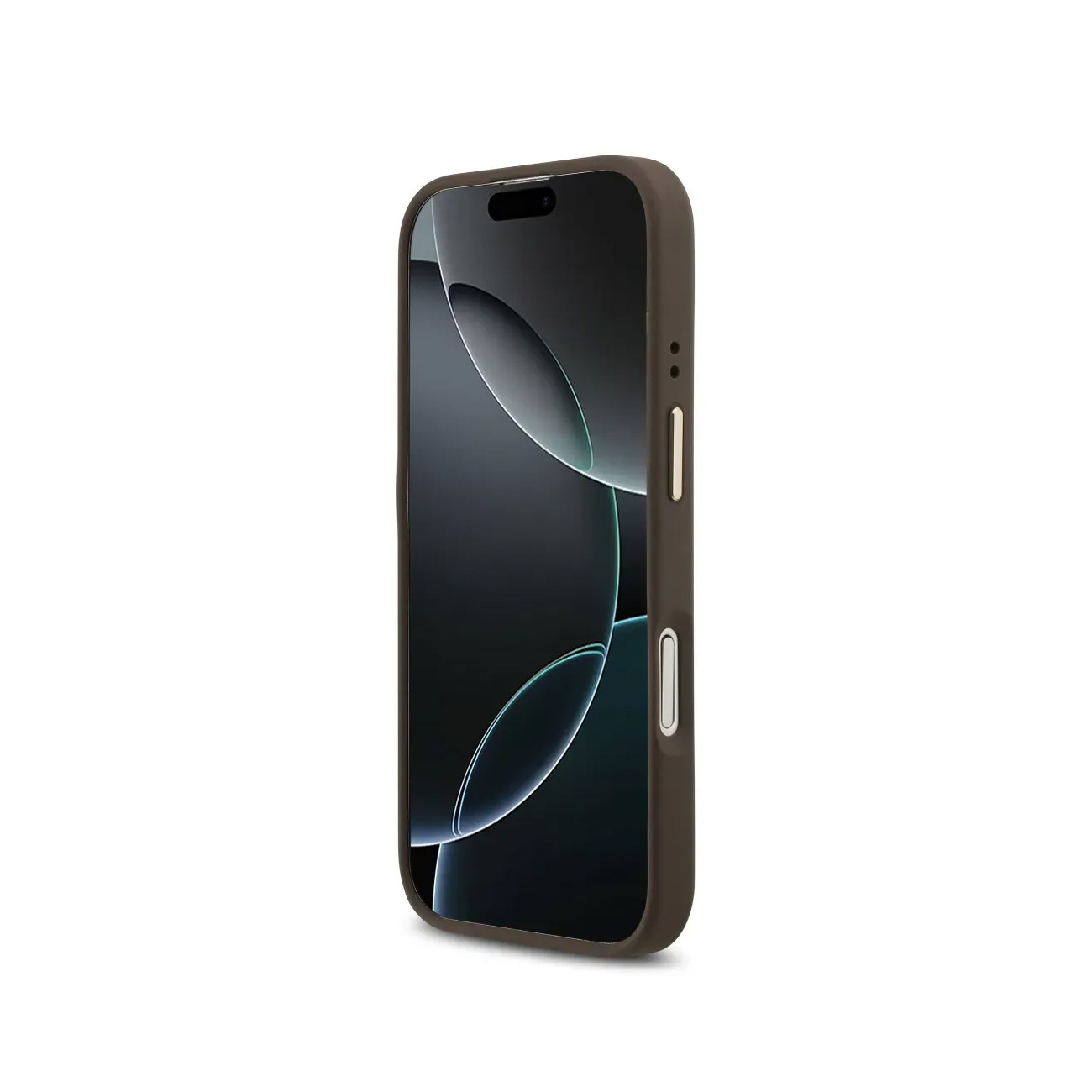 Un teléfono oscuro con fondo oscuro y anillos claros en la pantalla.