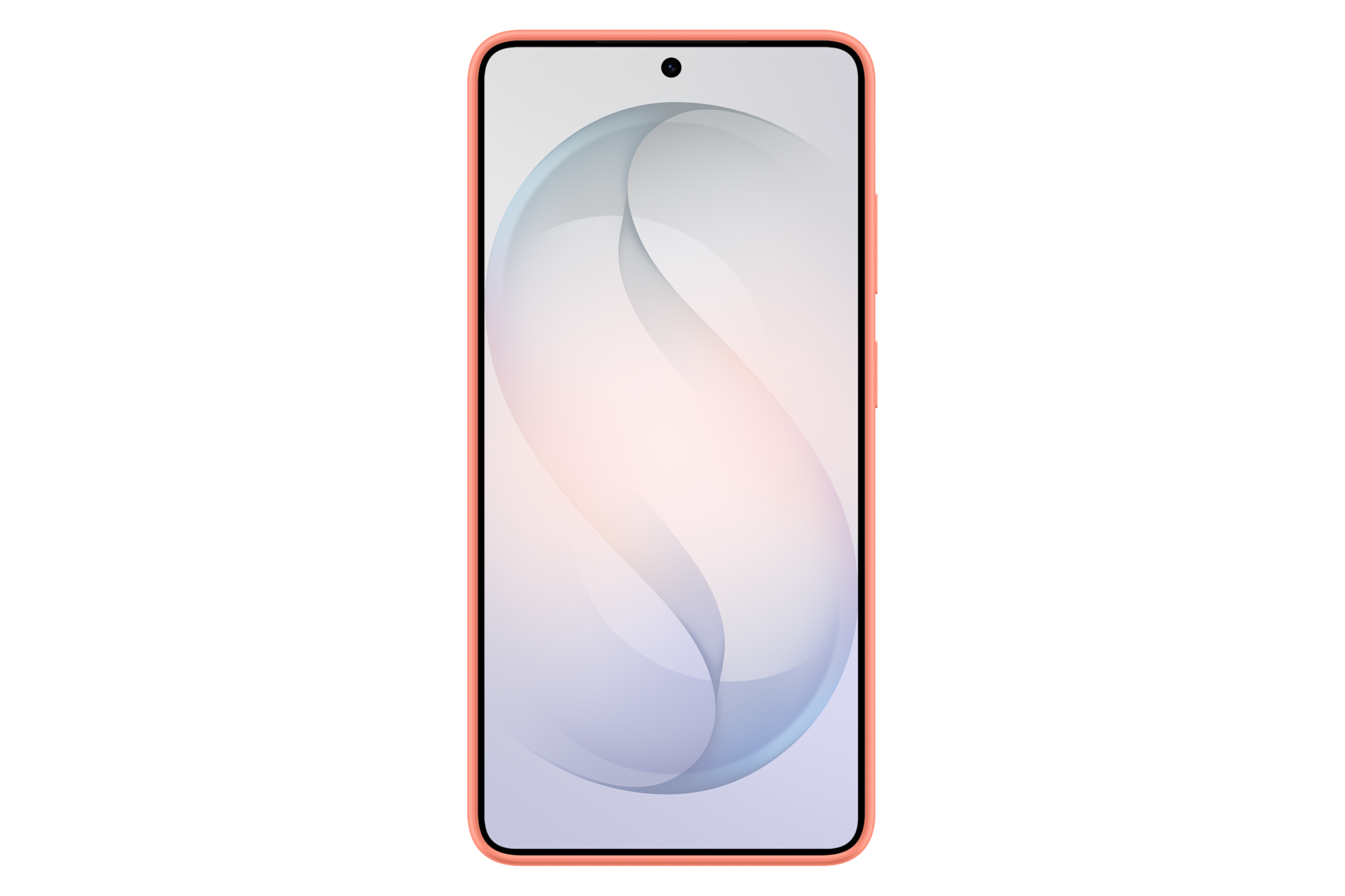 Ein Smartphone mit einem abstrakten, hellen Hintergrund und einem orangefarbenen Rahmen.