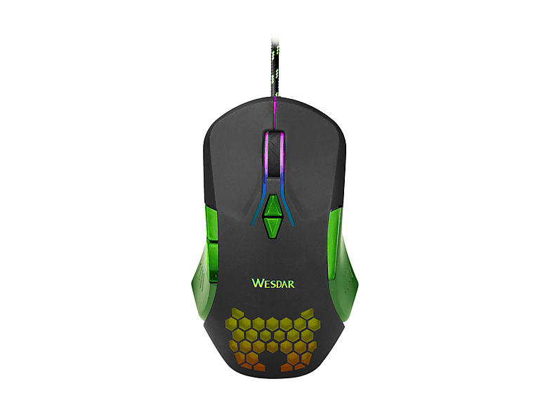WESDAR X523 RGB 7 Tuşlu 7200 DPI Kablolu Gaming Mouse Siyah-Yeşil