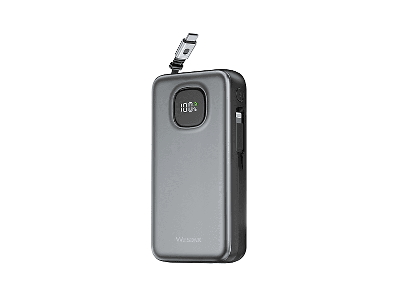 WESDAR S1538 65W Dahili Geri Sarılabilir Kablolu Hızlı Şarj 20.000 mAh mAh Powerbank Gri