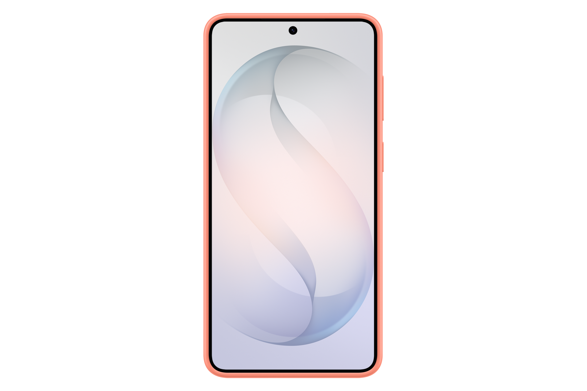Ein Smartphone mit einem hellen, fließenden Hintergrund und einem orangen Rahmen.