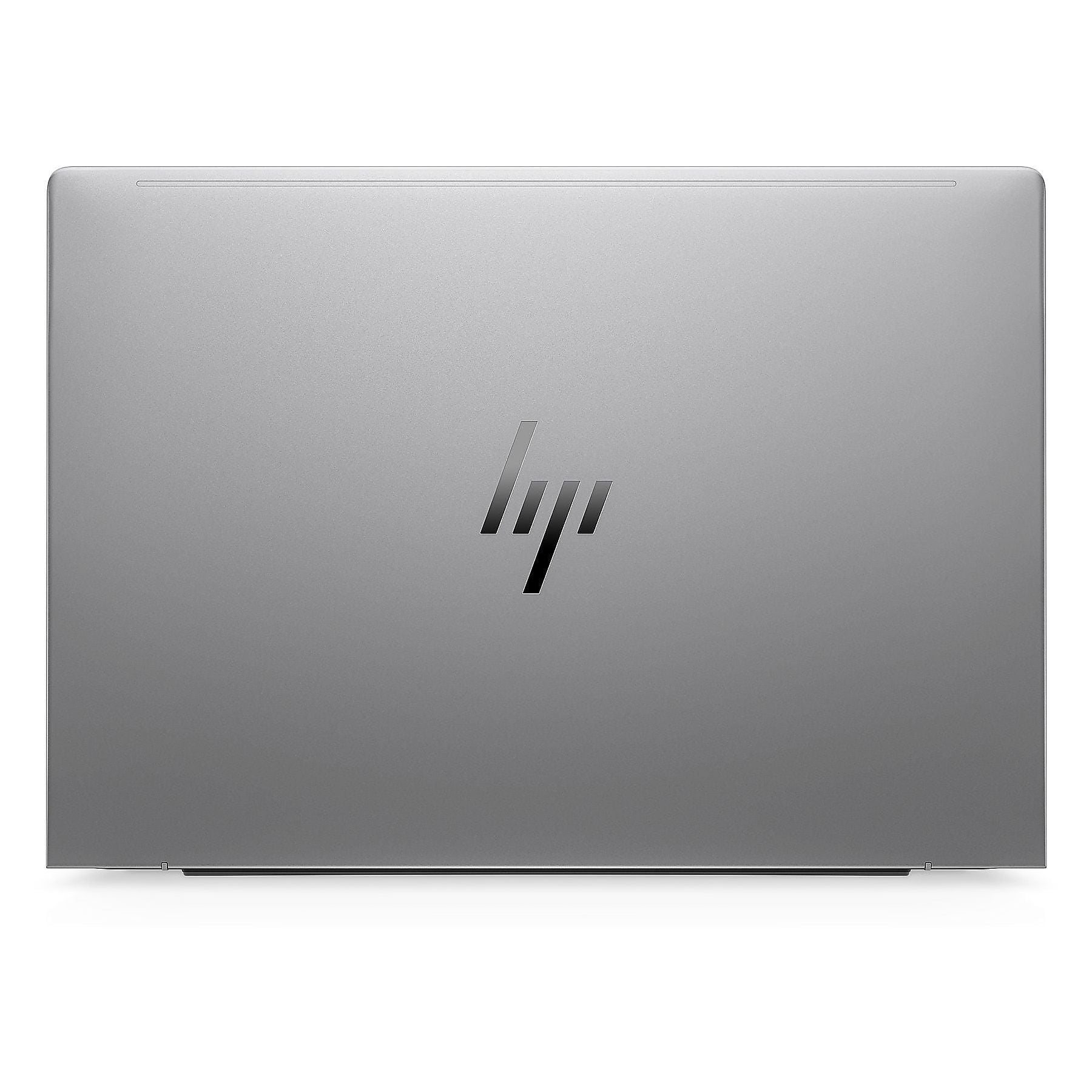 Laptop HP argentato con logo lucido sul coperchio.