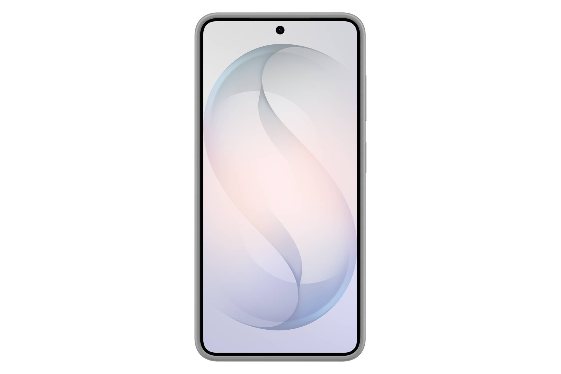 Un smartphone con un fondo abstracto claro y una cámara frontal.