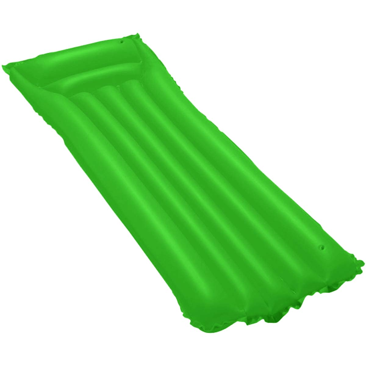 Materassino gonfiabile verde con texture a coste, isolato su sfondo bianco.