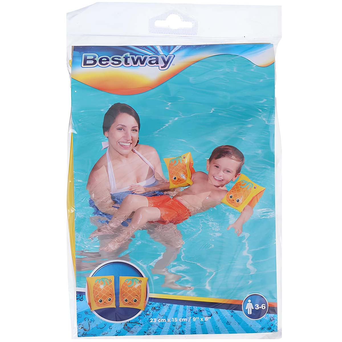 Braccioli Bestway con disegno ananas per bambini dai 3-6 anni in acqua.