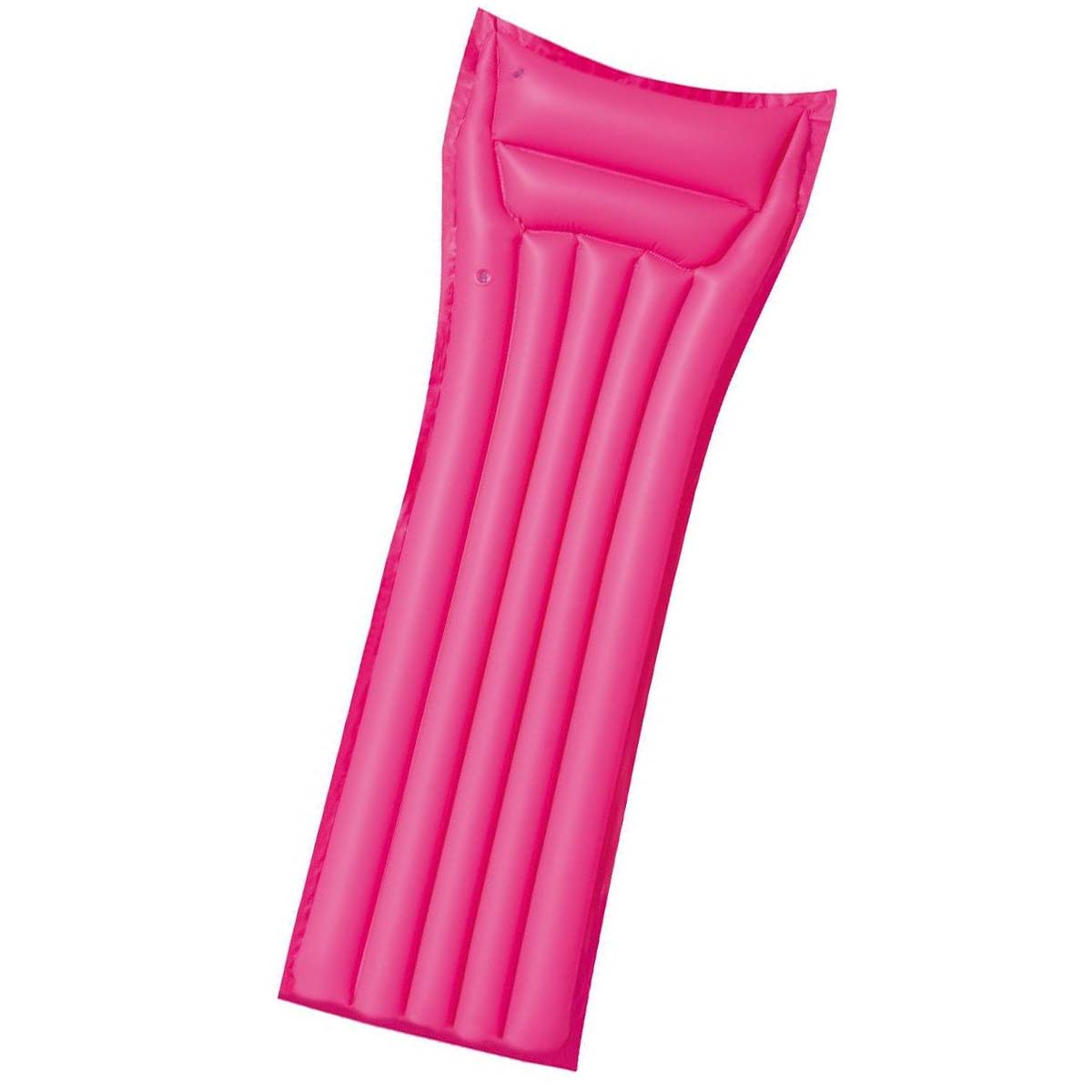 Un materassino gonfiabile rosa con texture a coste, su sfondo bianco.