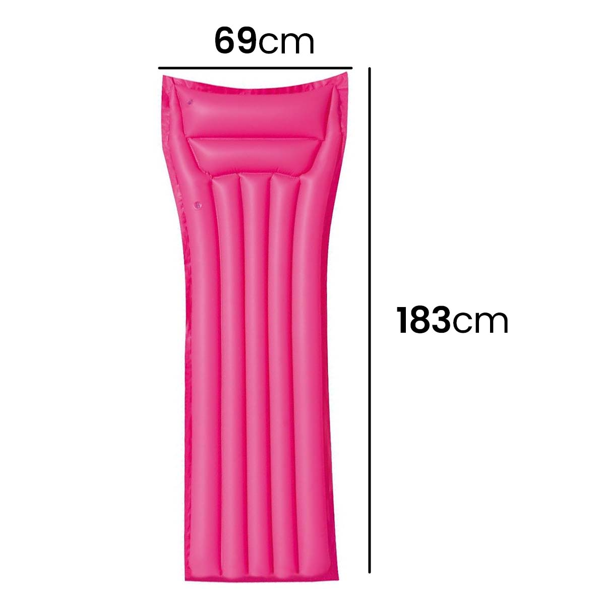 Un materassino gonfiabile rosa, lungo 183cm e largo 69cm.