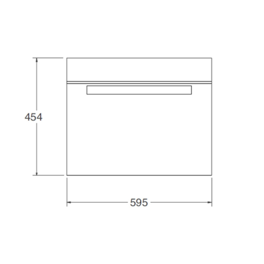 Disegno tecnico di un forno con dimensioni 454 mm di altezza e 595 mm di larghezza.