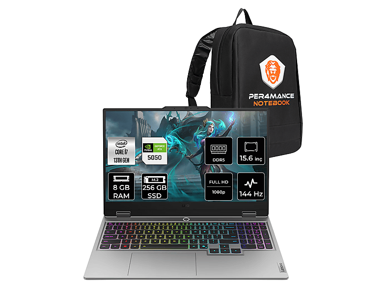 LENOVO LOQ RTX5050 8GB FHD 83JE00WGTRP301 Intel Core i7-13700HX 8 GB RAM 256 GB SSD 15,6 inç FreeDOS Laptop+Çanta Gri