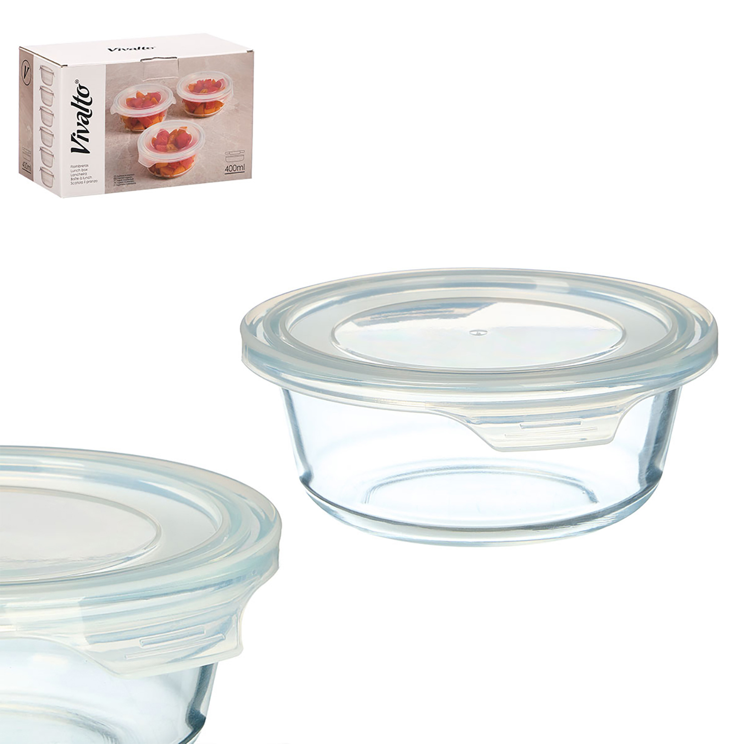 Un recipiente de vidrio con tapa transparente y un recipiente pequeño al fondo.