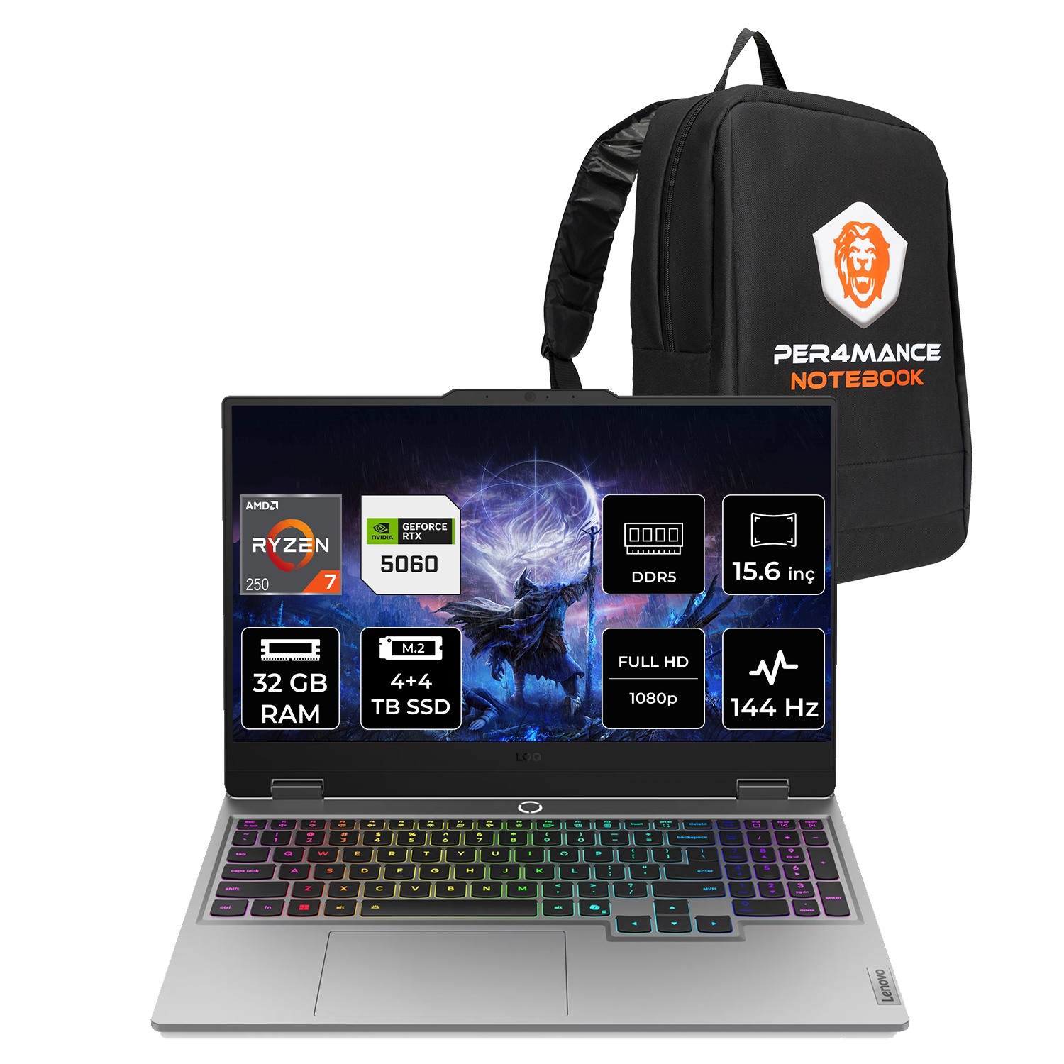 LENOVO LOQ RTX5060 8GB FHD 83JG006ETRP324 AMD Ryzen 7 250 32 GB RAM 4 TB SSD 15,6 inç FreeDOS Laptop+Çanta Gri