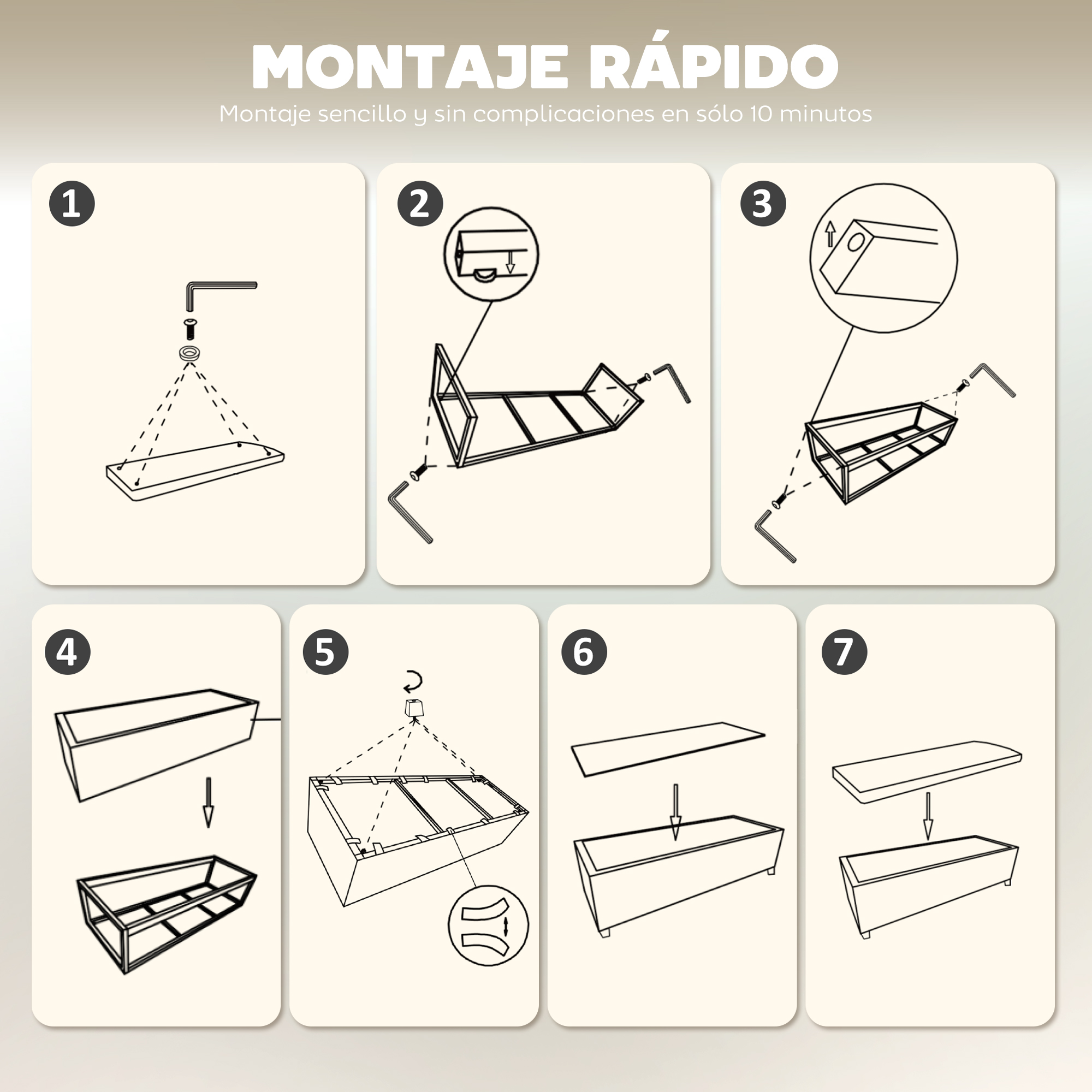 Instrucciones paso a paso para el montaje rápido de muebles.
