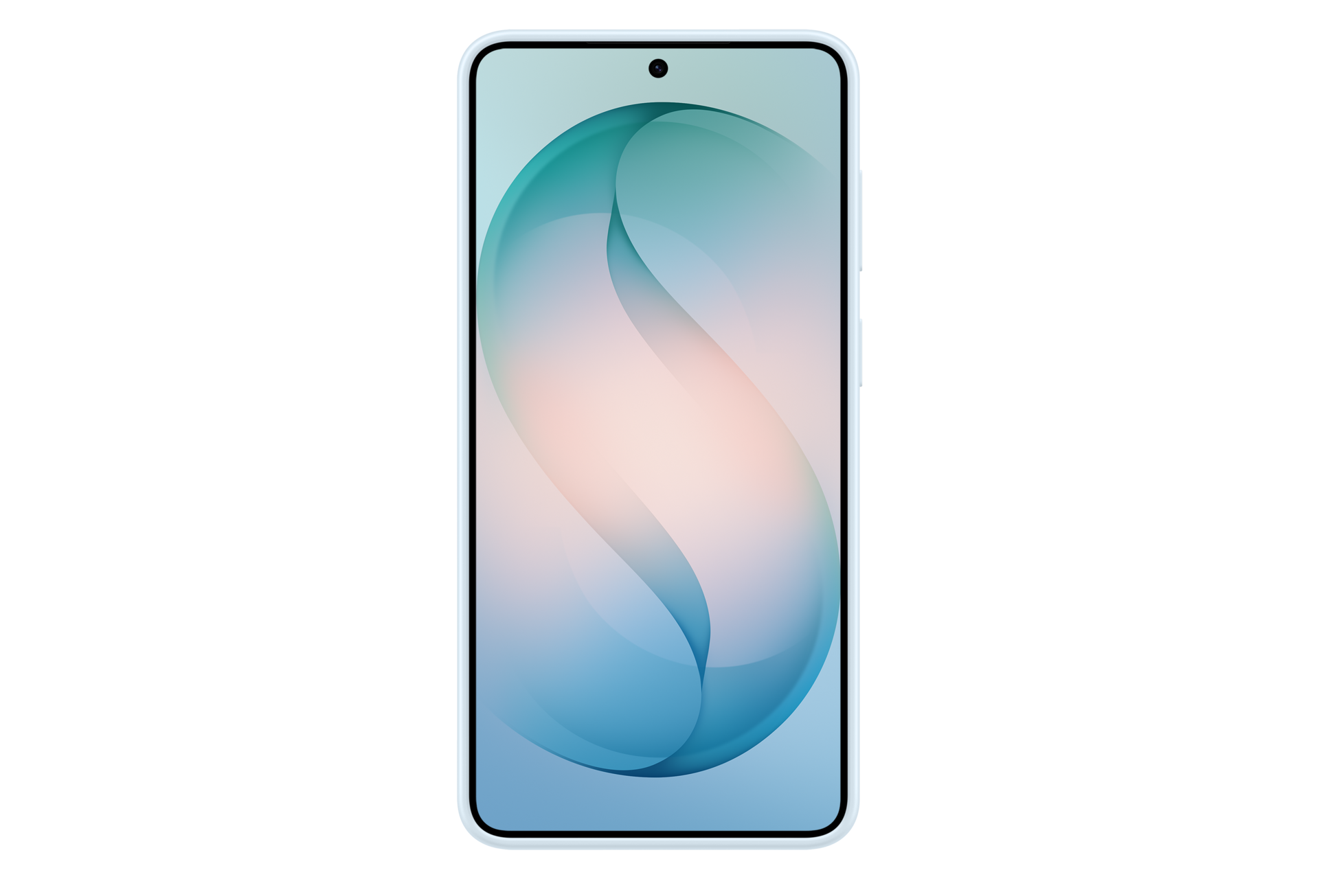 Ein schlankes Smartphone mit einem abstrakten, blauen und rosafarbenen Hintergrund.