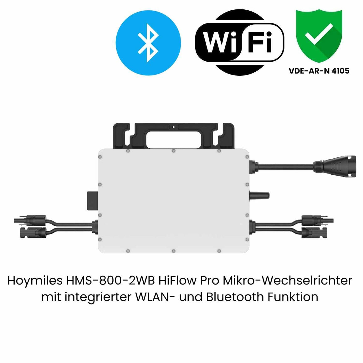 Hoymiles Mikro-Wechselrichter mit WLAN/Bluetooth und VDE-Siegel.