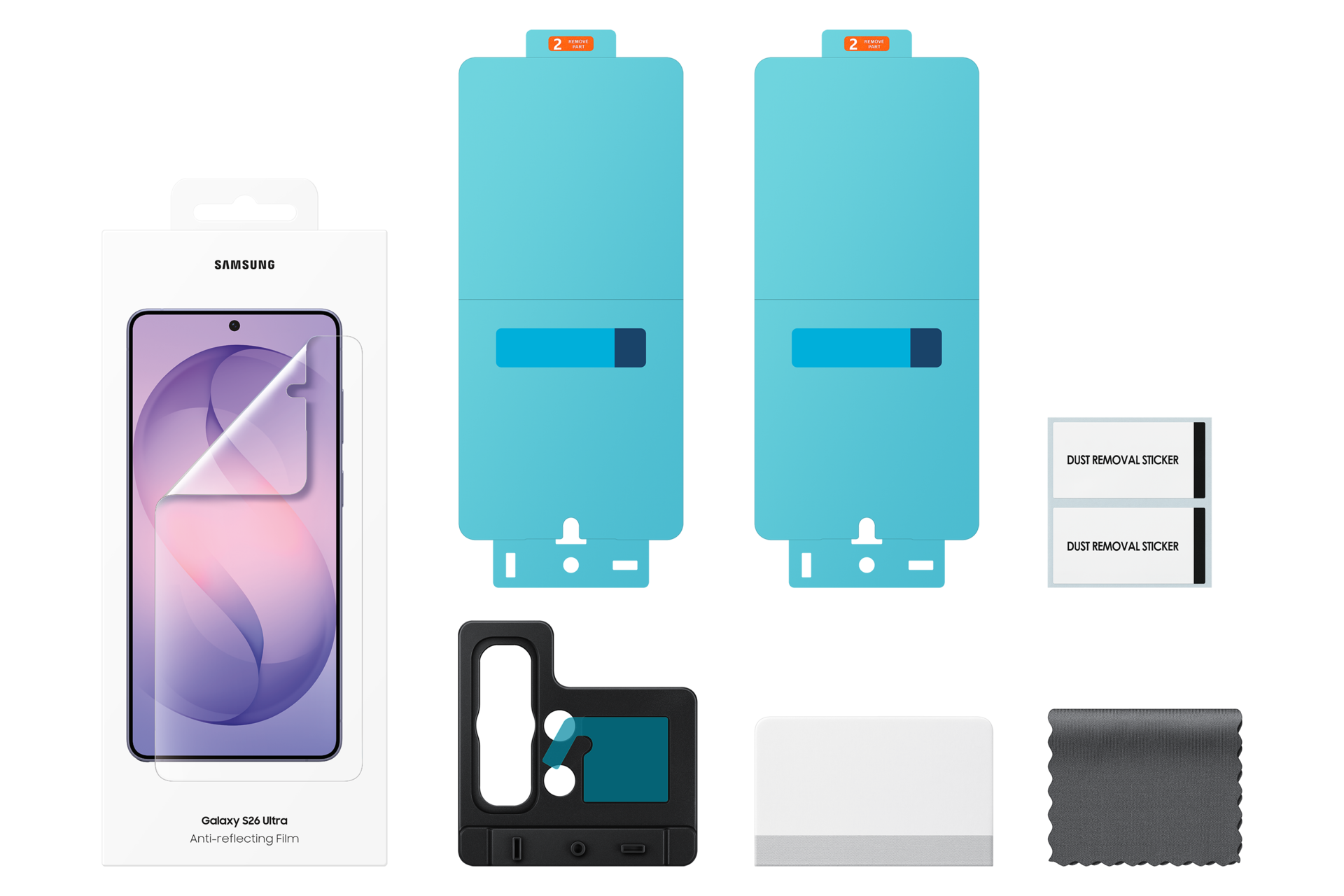 Samsung Galaxy S26 Ultra screen protector kit with accessories.