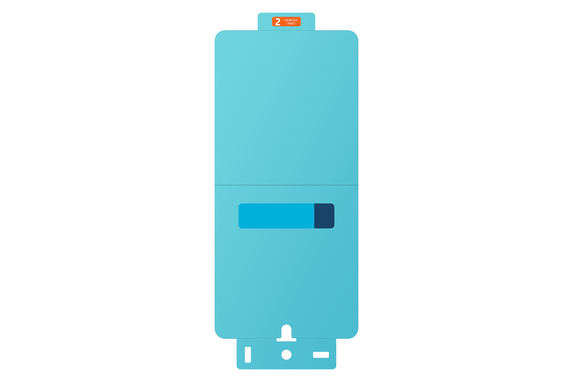 Light blue unit with orange '2 REMOVE PART' sticker at the top.