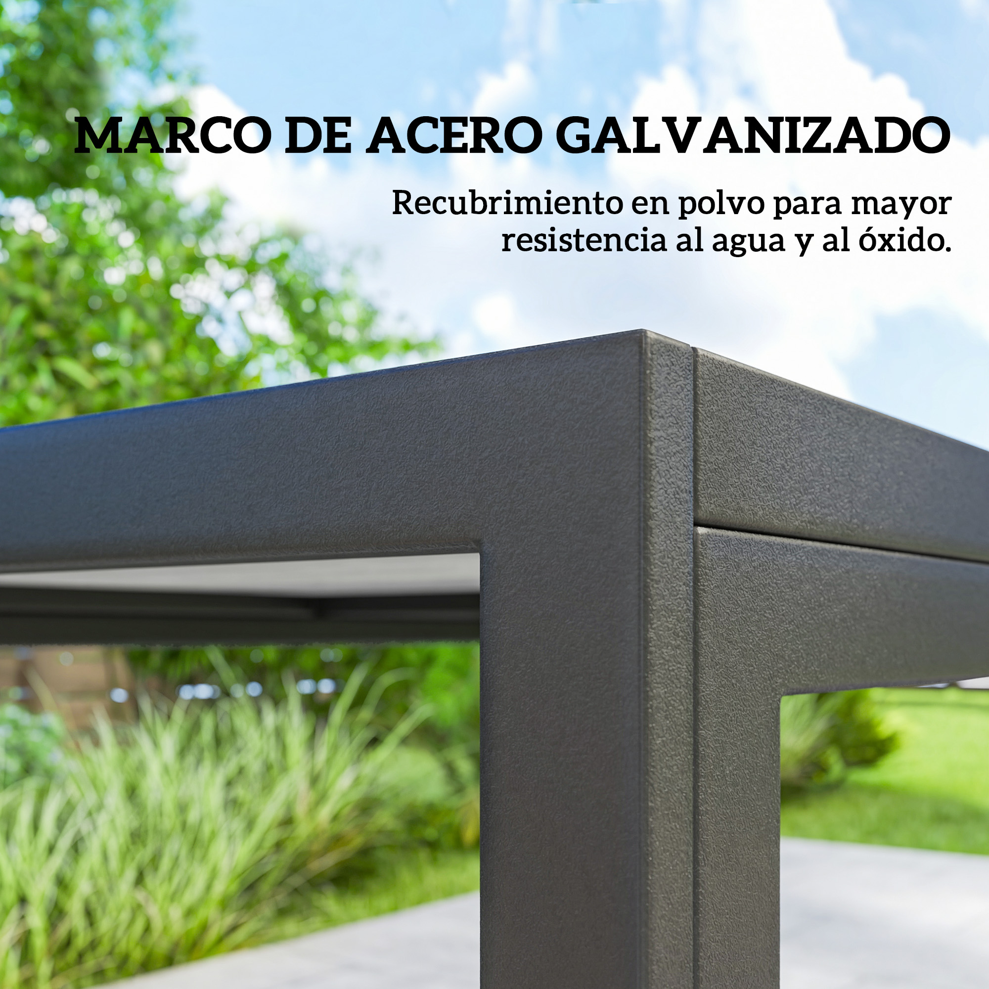 Marco de mesa de metal gris con recubrimiento en polvo para resistir el óxido.