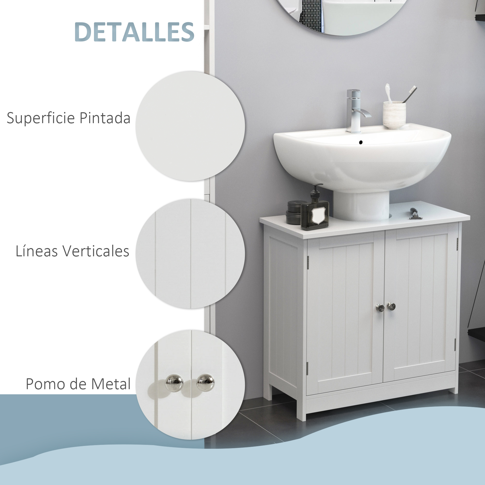Un mueble de baño blanco con lavabo, espejo y dispensador de jabón.
