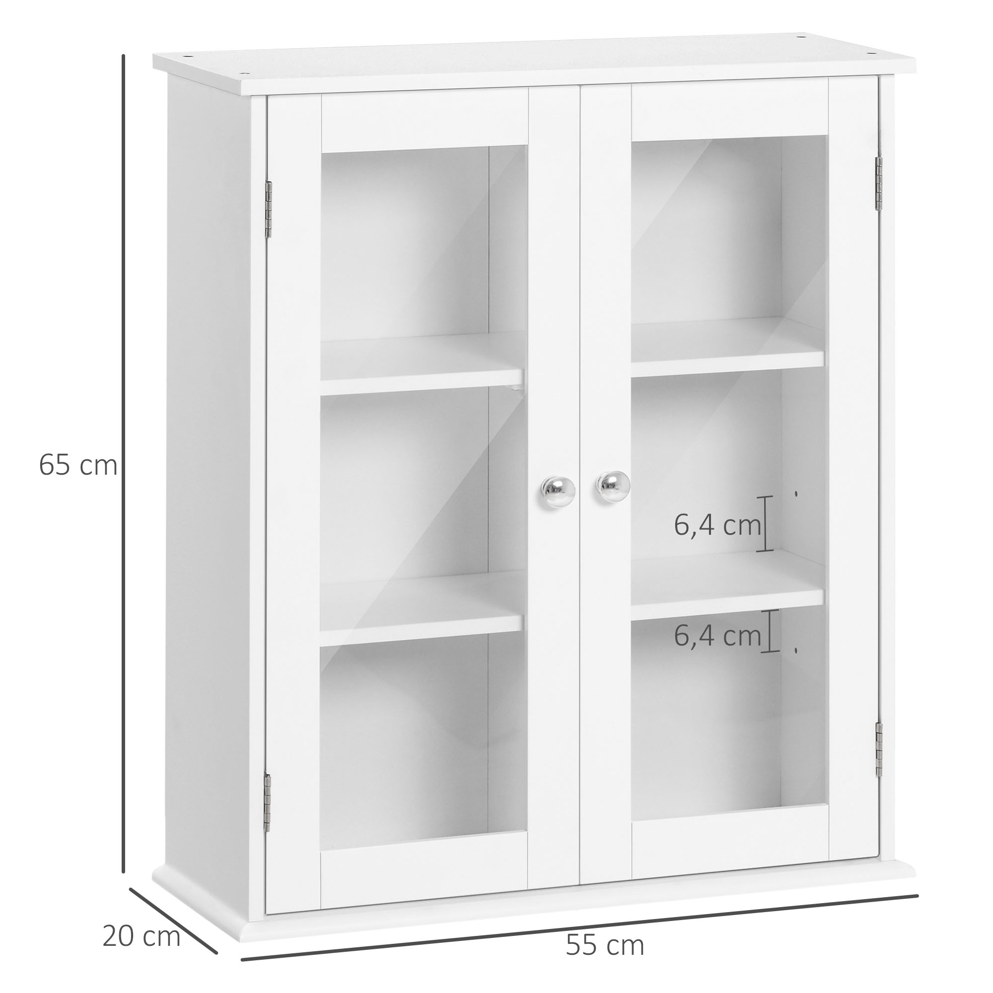 Armario blanco con puertas de cristal, dimensiones 65x55x20 cm.